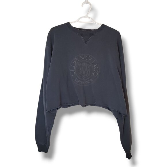 Vintage 90s Club Monaco Crest Cropped Crewneck Blue Gray Size L - Picture 1 of 5